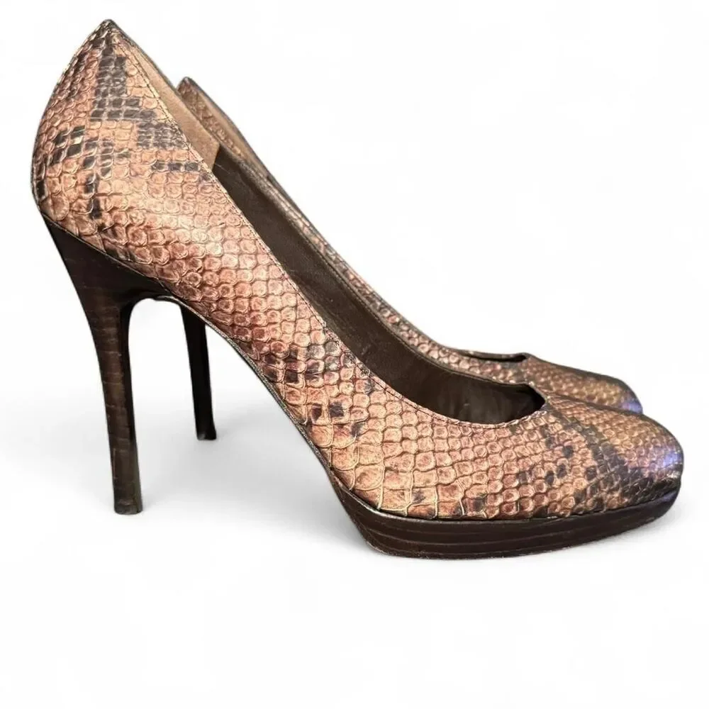 Stuart Weitzman Women’s Size 10M Snakeskin Leather Stiletto Heels Pumps Brown